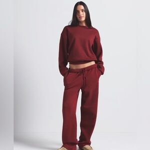 SKIMS cotton Fleece Classic Straight Leg Pant in MERLOT